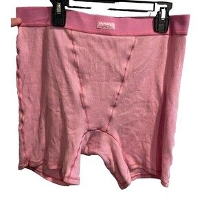 Skims Womens Pink Boxer Shorts Size L Cotton Stretch Ribbed Knit Elastic Waist